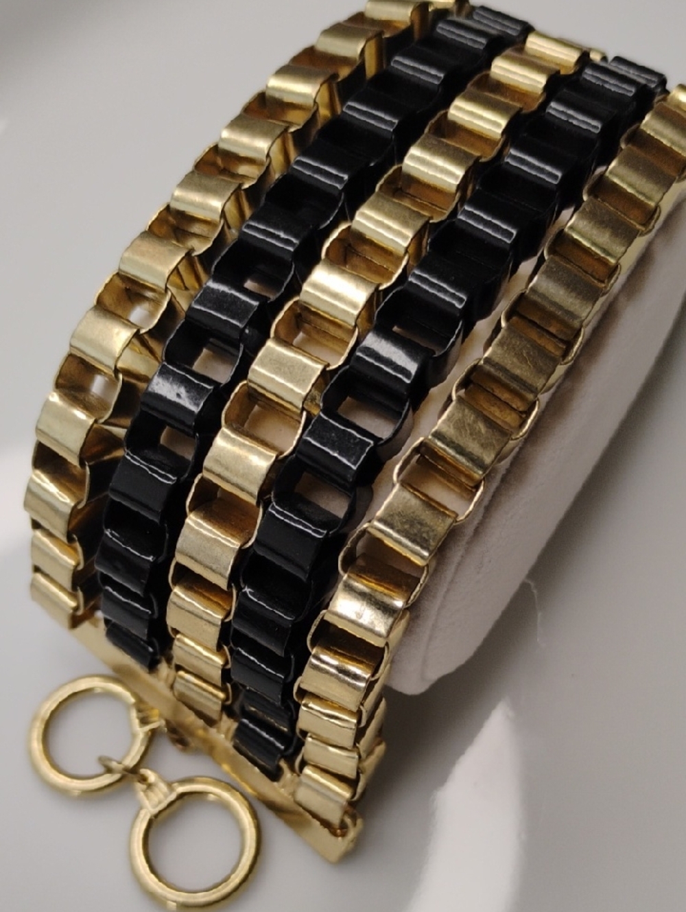 Gold tone and Black Link Bracelet - Chunky Chain Style Statement Style